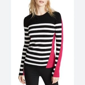 Rag & Bone women size M Cecilee pullover sweater Merino wool stripe black pink